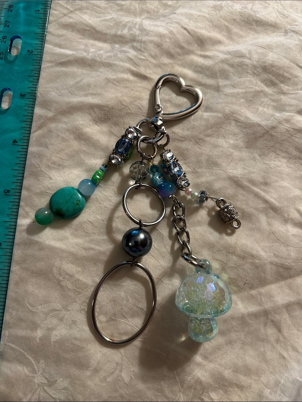 Handcrafted Blue Green Beaded Keychain Bag Charm